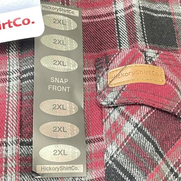 Hickory Shirt Co Men Extra Heavy Plaid Flannel Pearl Snap Red Black Tan 2XL NWT - Picture 5 of 8